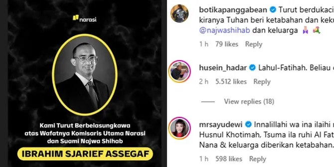 Potret Ucapan Duka Cita Untuk Mendiang Suami Najwa Shihab, dari Menteri Hiingga Calon Besan Mulan Jameela