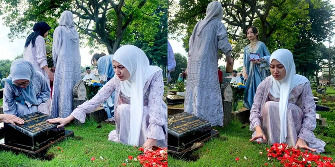 Rayakan Idul Fitri Pertama Kali Tanpa Sang Anak, 8 Potret Tangis Tamara Tyasmara Saat Ziarah ke Makam Dante
