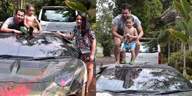 Serunya Raffi, Nagita dan Rafathar Mandi Sambil Cuci Lamborghini