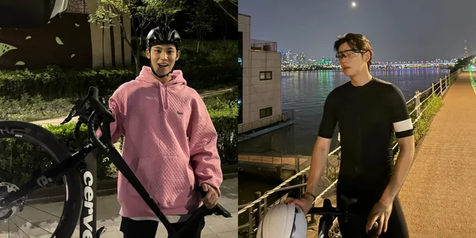 Sobat Gowes, 10 Potret Mingyu SEVENTEEN dan Cha Eun Woo Diduga Olahraga Bareng - Bersepeda Santai Malam Hari