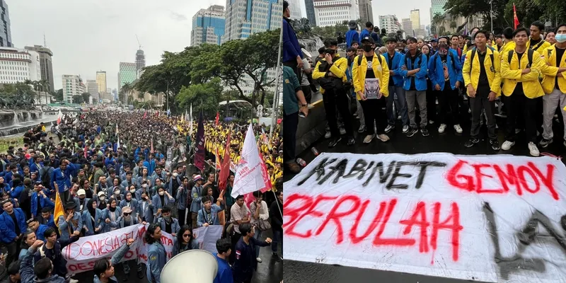 10 Potret Demo 'Indonesia Gelap' di Jakarta, Ribuan Mahasiswa Bersatu Tolak Kebijakan Pemerintah