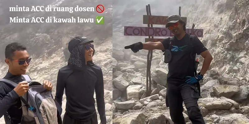 Potret Mahasiswa Minta ACC Skripsi ke Dosen di Kawah Gunung Lawu