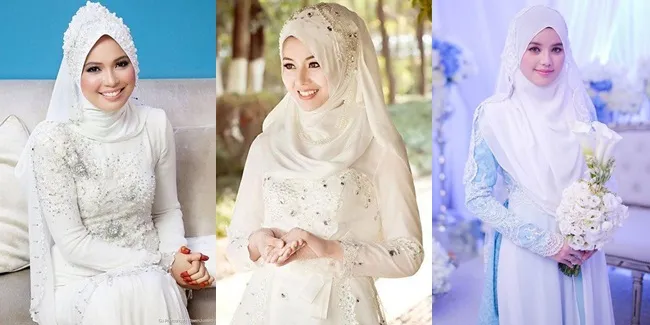 Inspirasi Gaun Pengantin Hijab Warna Putih Cocok Untuk Akad Nikah  C B Pernik