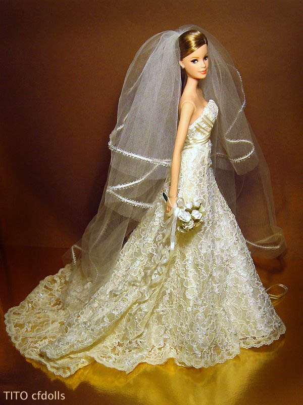 Gaun pengantin Barbie rancangan Carolina Herrera | Foto: copyright dollplanet.ru