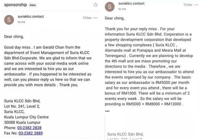 Email yang diterima Chanah./Copyright stomp.straitstimes.com