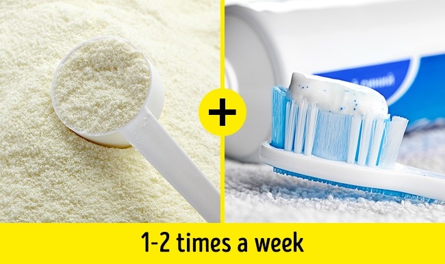 Susu bubuk dan pasta gigi bisa memutihkan gigi secara alami/copyright brightside.me