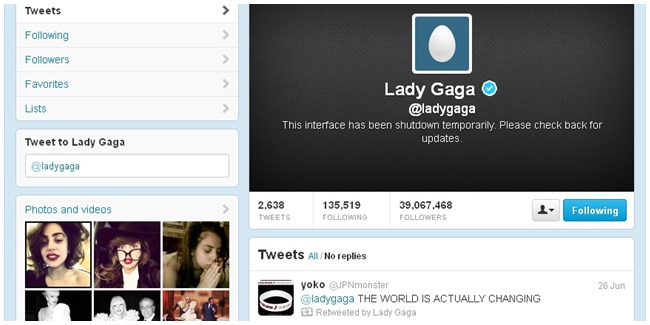Akun Lady Gaga (c) Twitter