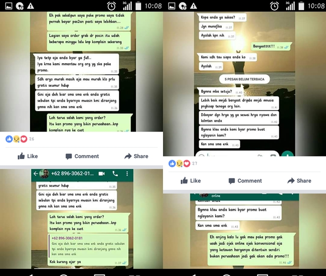 Chat driver Grab yang menyebut dirinya Mbot Jangkar dan pelanggannya. | Foto: screenshot Facebook