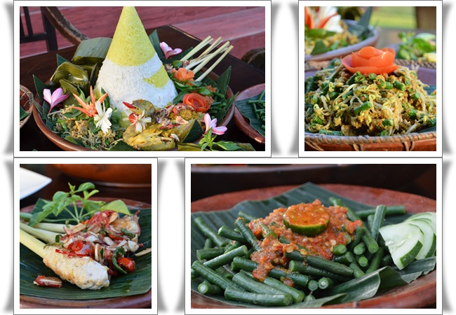 Nasi tumpeng lengkap dengan menu lain di Ubud Cottages, Malang | Photo: Copyright Doc Vemale.com